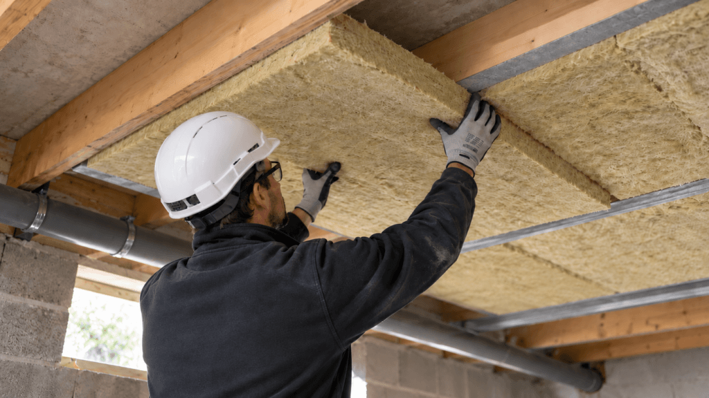 Pose d’un isolant en sous-face d’un plancher bas
