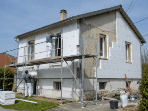 Pose d’une isolation thermique par l’extérieur sur une maison française