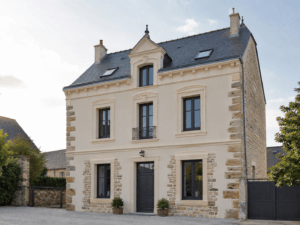Maison ancienne isolée par l’extérieur avec pierres et décors conservés